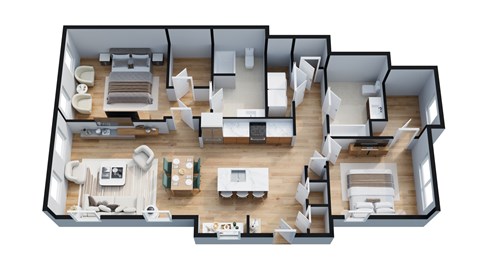 Floor plan for 2 beds, 2 baths, 1049 sqft